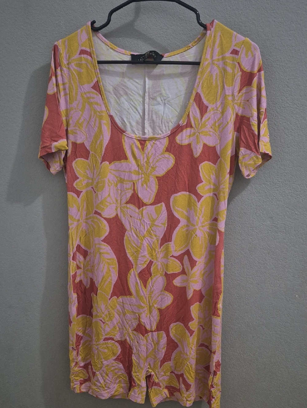 Floral Scoop Neck Mini Dress in Coral, Yellow & Light Pink